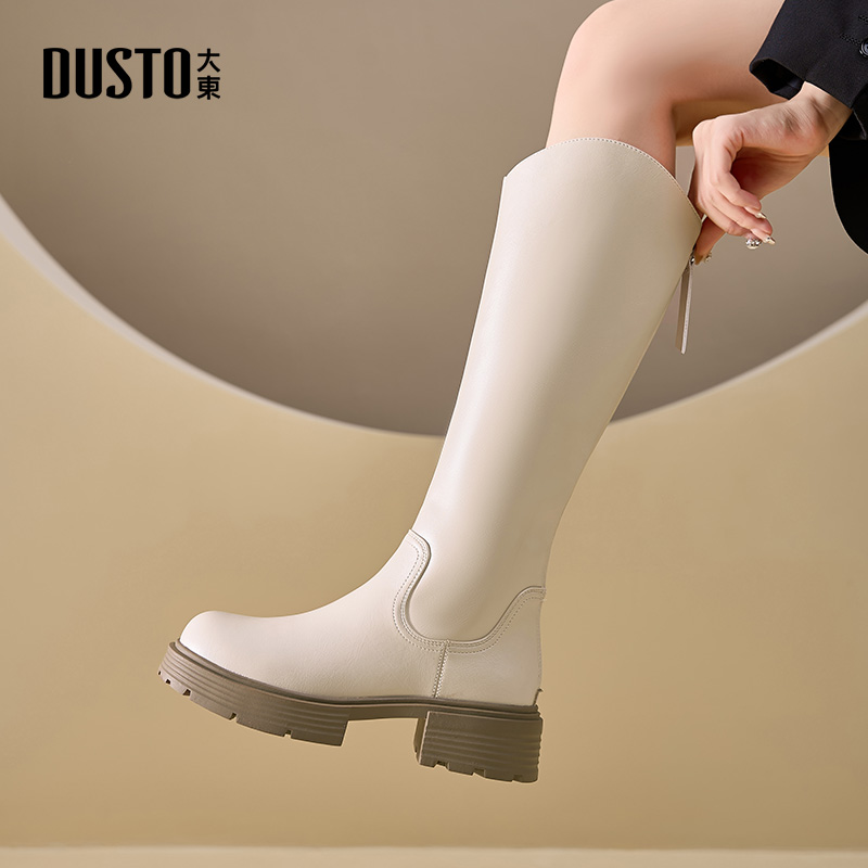 骑士靴时尚休闲粗跟后拉链