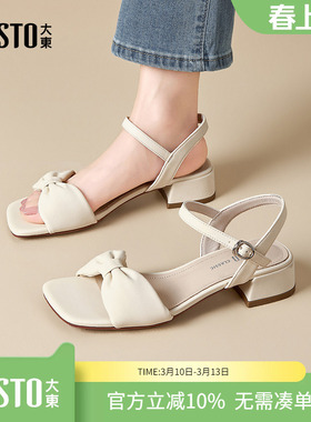 大东dd粗跟凉鞋女2026新款夏季法式一字带蝴蝶结仙女风配裙子女鞋