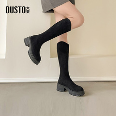大东骑士靴女鞋2025冬季新款时尚休闲粗跟高跟后拉链圆头D0175