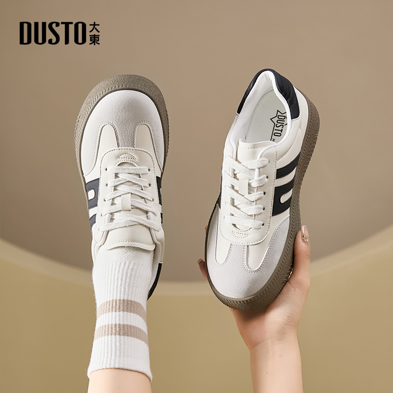 中跟系带简约德训鞋舒适圆头