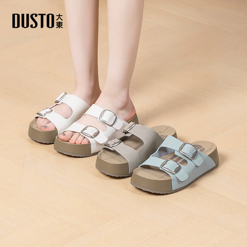 大东时装拖鞋女鞋2025夏季新款休闲平底中跟露趾套脚皮带扣X0180