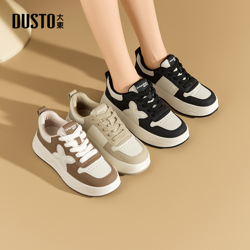 面包鞋圆头中跟系带平底