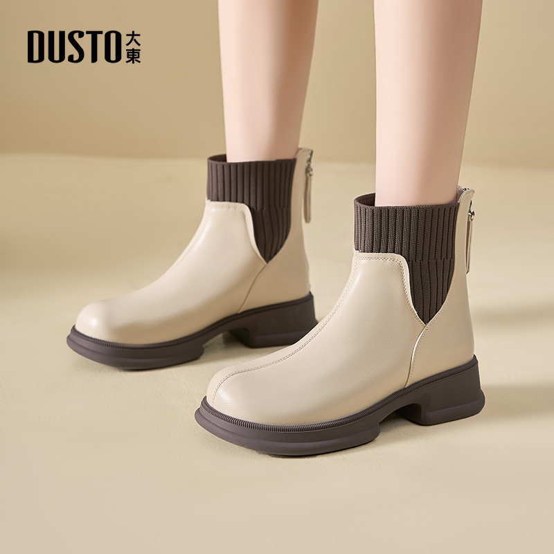 时装靴时尚休闲粗跟后拉链中跟