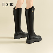 大东长筒靴女鞋 休闲粗跟中跟后拉链圆头D0208 时尚 冬季 新款
