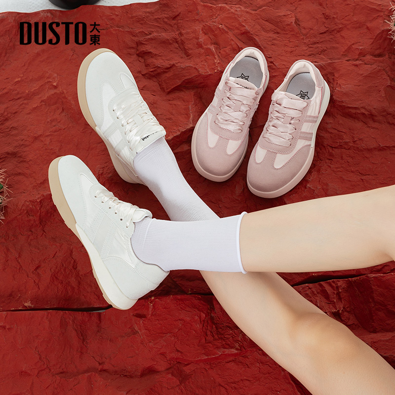 大东德训鞋女鞋2025秋季新款平底低跟系带圆头材质拼贴Q8093