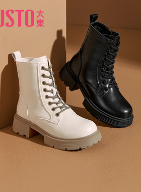 大东马丁靴女鞋冬季学院风中跟粗跟短靴圆头侧拉链鞋0725