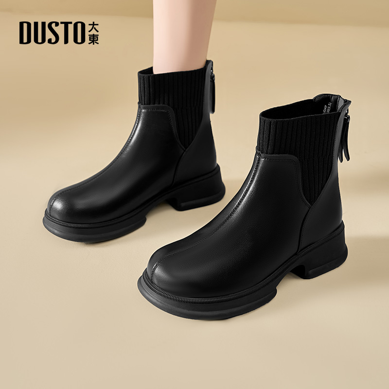 时装靴时尚休闲粗跟后拉链中跟
