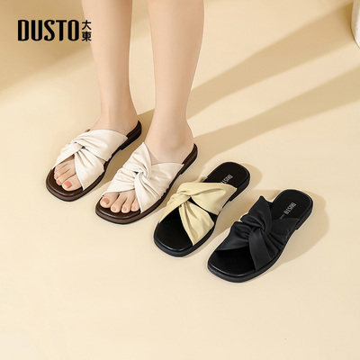 大东时装拖鞋女鞋2025夏季新款低跟软底舒适透气黑色女士凉拖0199