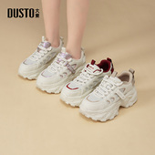 大东老爹鞋 休闲平底高跟系带圆头色彩拼贴Q1950 新款 女鞋 2026春季