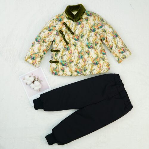 MD004 孔雀翎熊猫款纯棉花手工棉衣棉裤套装厚款冬季复古棉服套装
