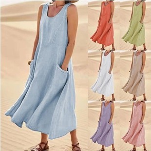 linen pure collar Women retro cotton sleeveless 39;s