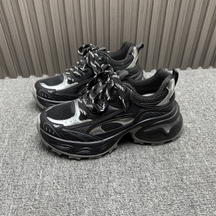 男女厚底增高运动休闲鞋 撤柜断码 黑色网面透气老爹鞋 新款 2026春季