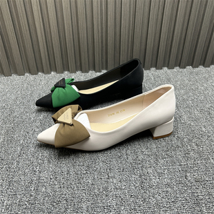 品牌撤柜女单鞋2025年春夏新款百搭浅口豆豆鞋软皮蝴蝶结尖头瓢鞋