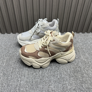 专柜处理复古厚底老爹鞋女2026年春季增高6厘米真皮网布运动女鞋