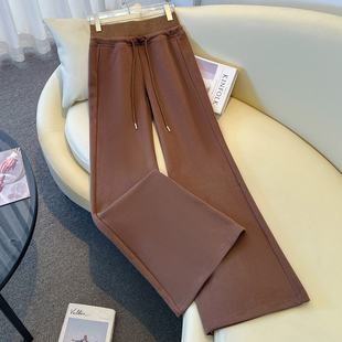 拉夏贝尔2025秋冬复古松紧腰微喇休闲裤 女宽松垂感显瘦百搭喇叭裤