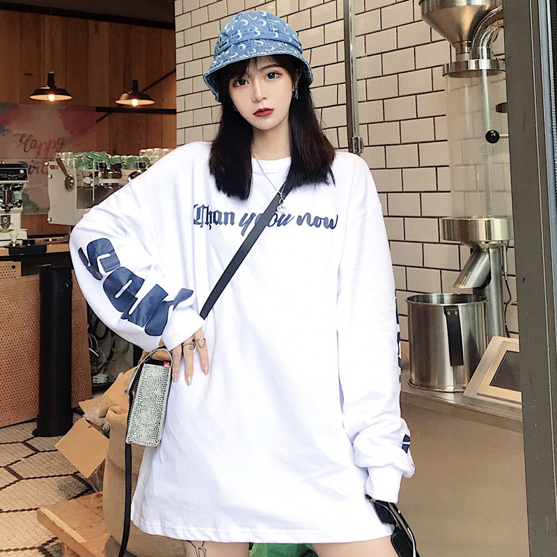 2022新款ins潮韓版寬松hiphop長袖t恤女美式前後印花chic港味上衣在類目 女裝/女士精品, T恤中 - 來自Buy2taobao.com提供專業的淘寶代購服務