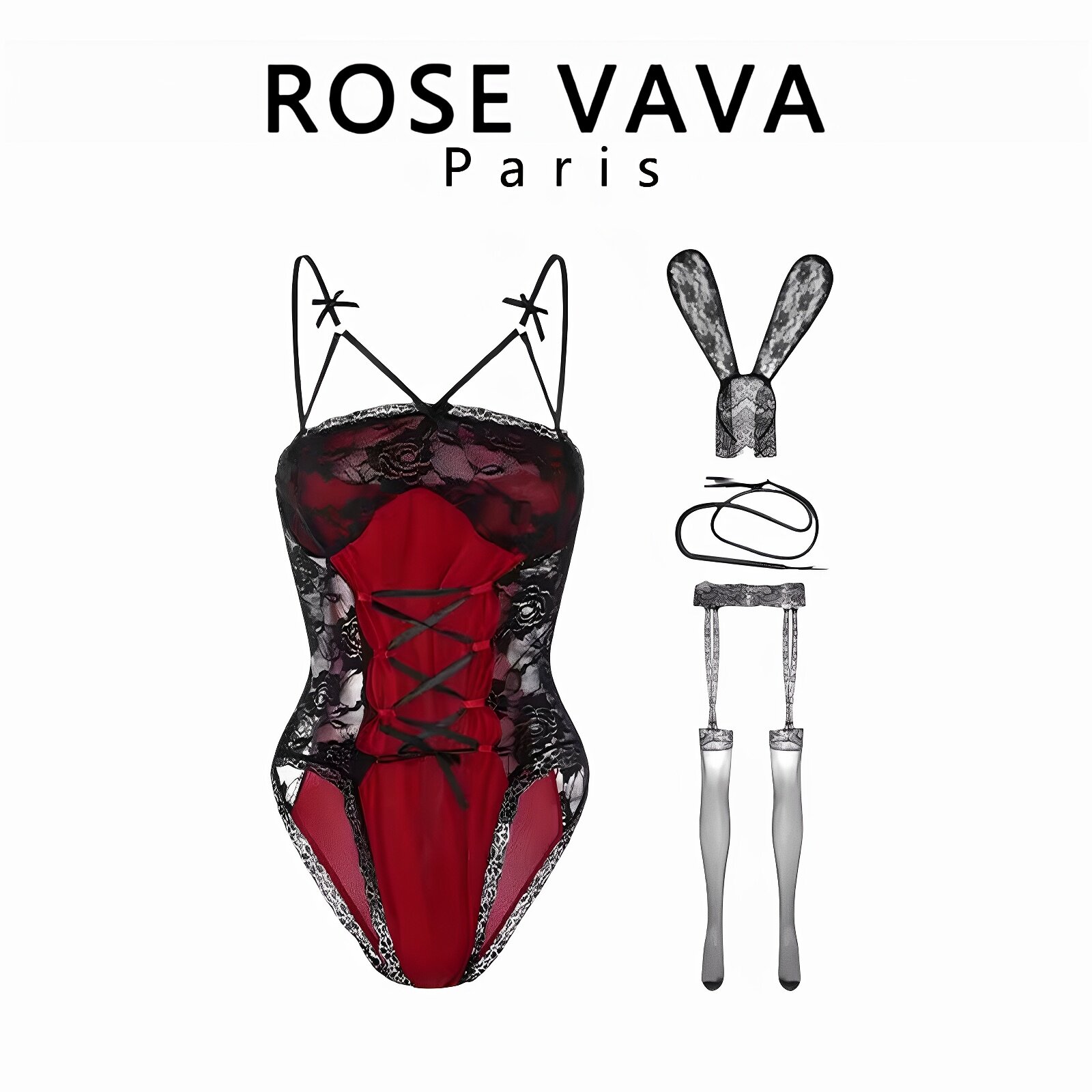 ROSE VAVA 性感睡裙圣诞兔女郎透视吊带开档连体衣家居服