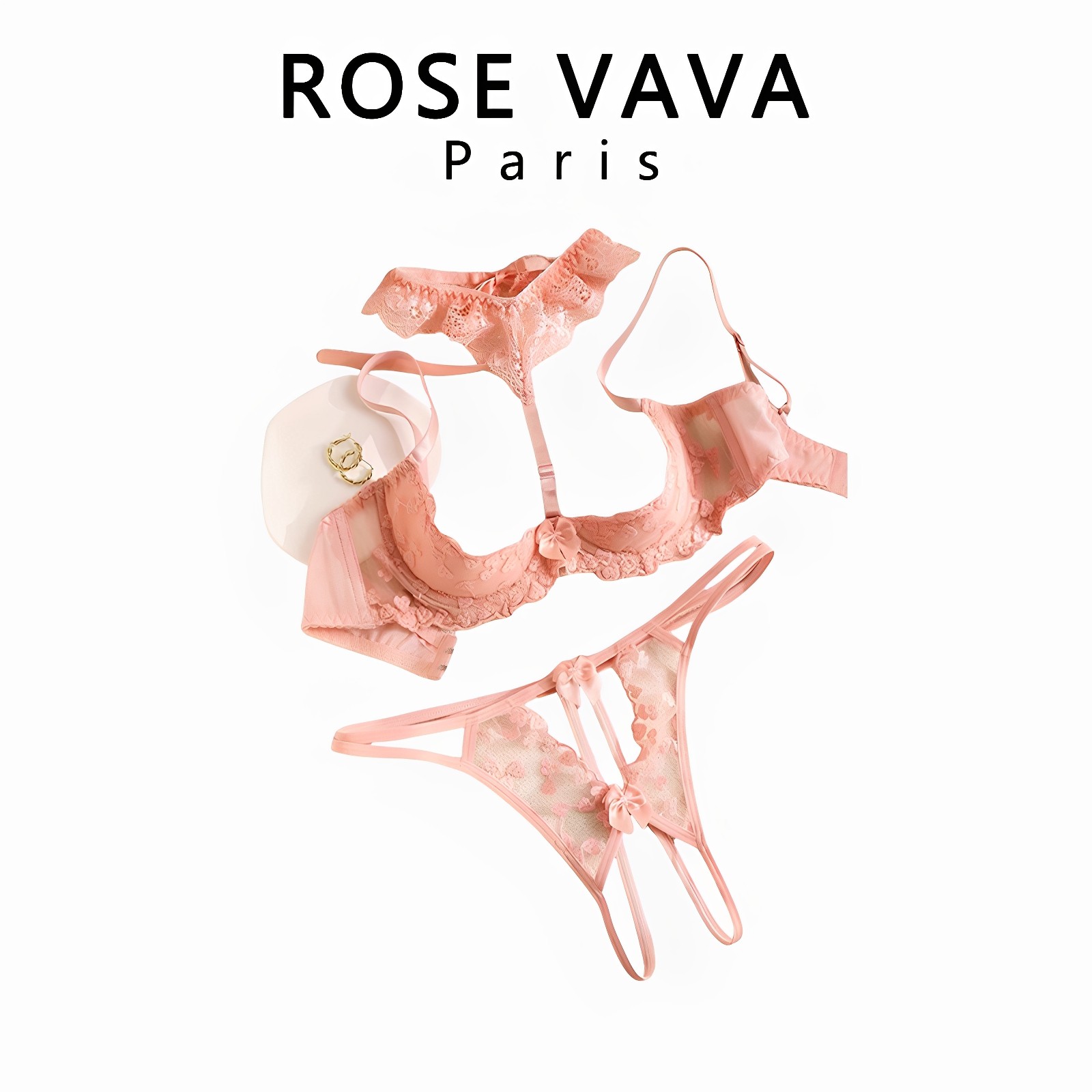 ROSE VAVA蕾丝内衣套装小胸聚拢刺绣文胸内裤四分之一镂空胸罩,女士内衣/男士内衣/家居服,女丁字裤,淘宝优惠券,粉丝福利购,淘宝优惠卷