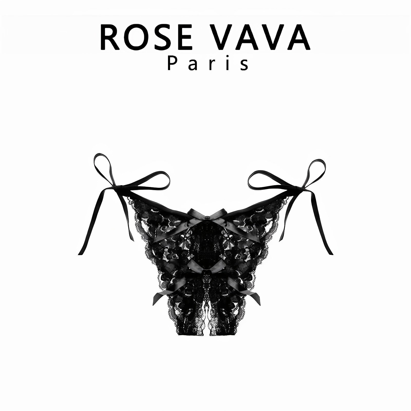 ROSE VAVA 性感蕾丝内裤女镂空蝴蝶结系带低腰薄款丁字裤