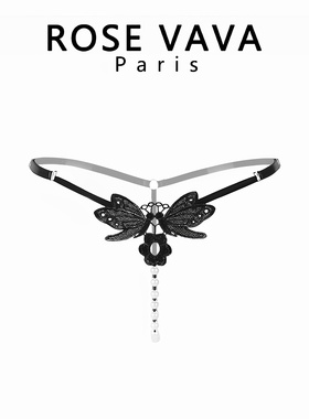 ROSE VAVA 性感内裤女蕾丝镂空蝴蝶珍珠低腰丁字裤薄款网纱