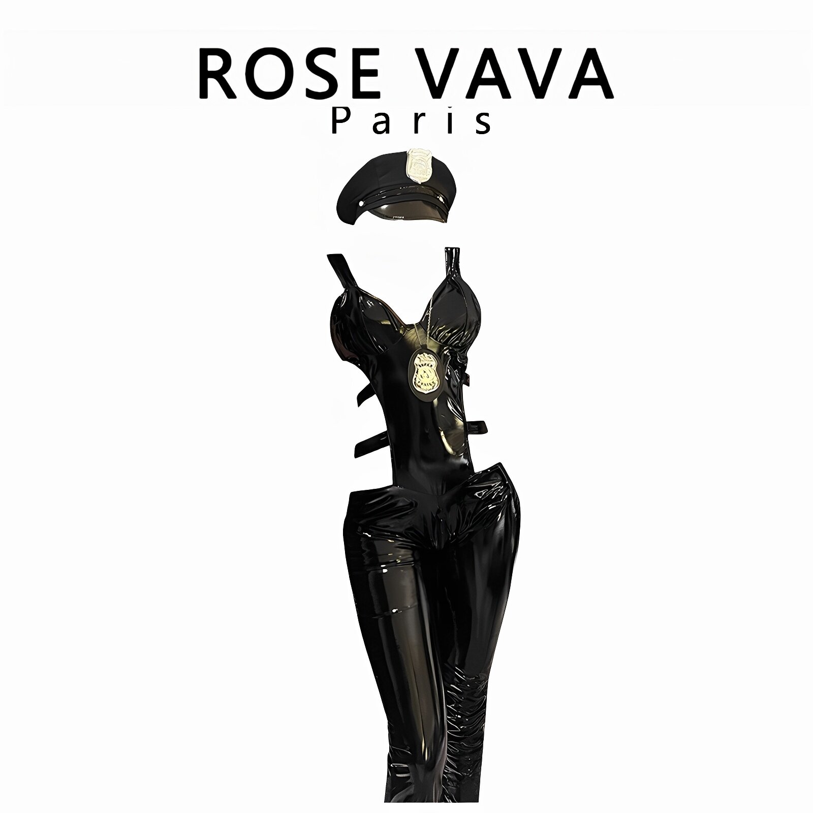 ROSE VAVA纯欲女王装连体皮衣套装性感女警小胸夜场制服