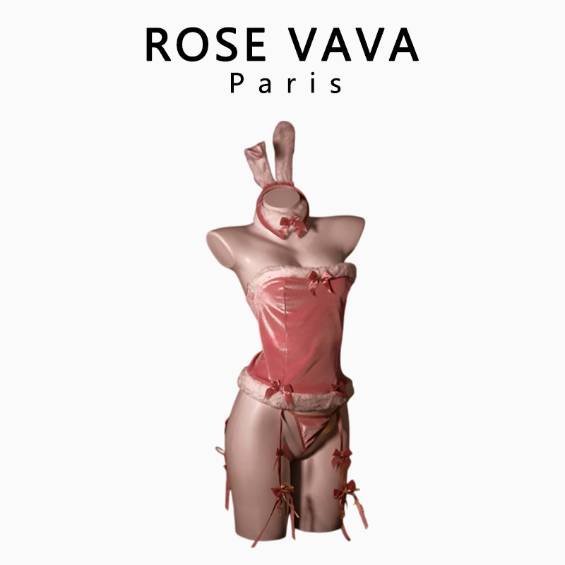 ROSE VAVA免脱圣诞兔女郎性感抹胸连体衣内衣丝绒制服套装
