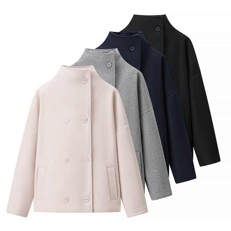 跨境欧美女装速卖通爆款时尚休闲翻领珠皮呢短款夹克外套