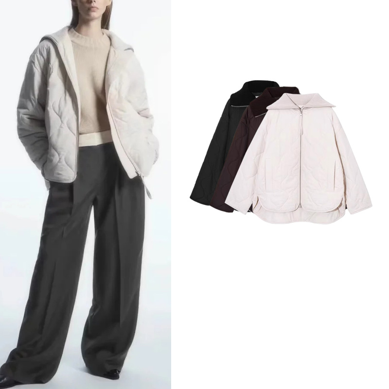 CS 秋季新品女装简约通勤百搭休闲版型罗纹翻领绗缝外套 1128945