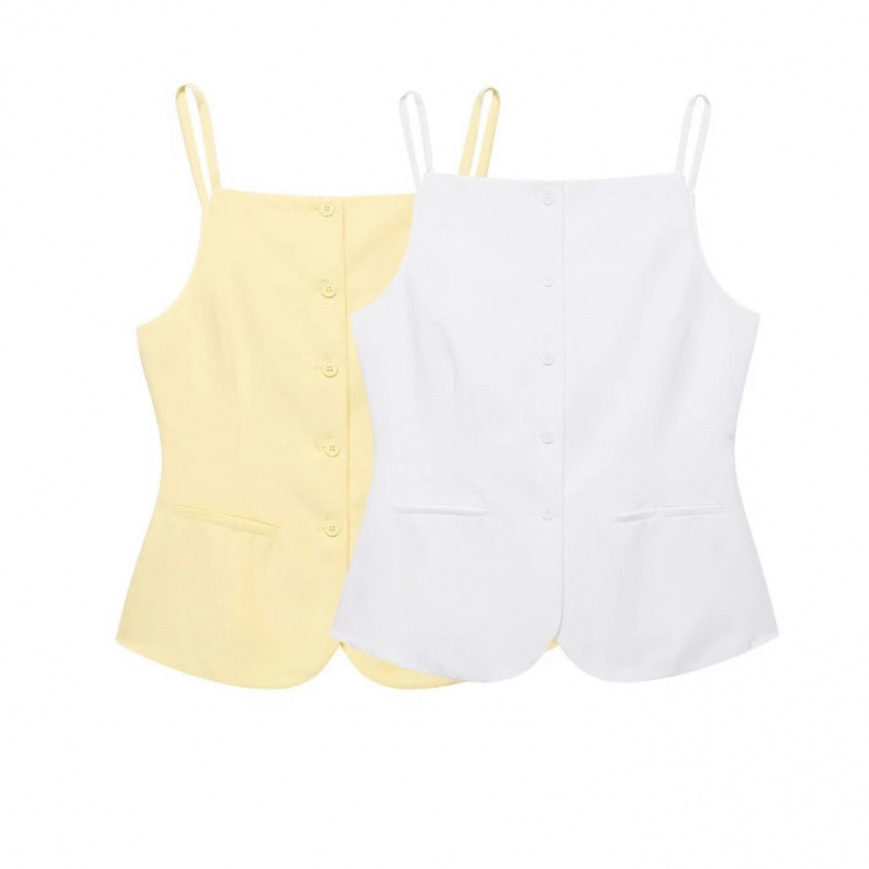 跨境欧美女装速卖通爆款欧美风排扣饰背心式上衣+短裤套装