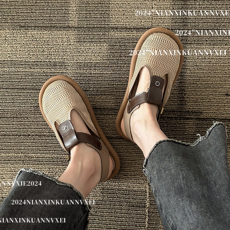 勃肯风复古平底网面镂空舒适凉鞋