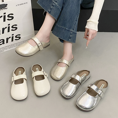 软底软皮包头半拖鞋女外穿