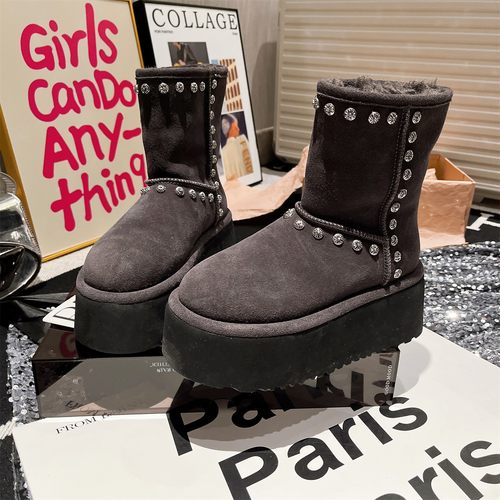 铆钉厚底雪地靴冬季加绒保暖