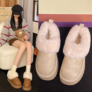 厚底皮面防水面包鞋 加绒保暖毛毛鞋 冬季 皮毛一体雪地靴女2025新款