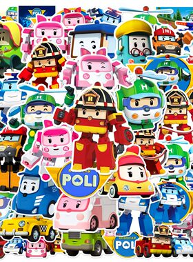 2023年新款警车波利动画贴纸儿童