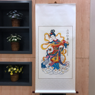正宗武强木版年画麻姑献寿传统非遗手工拓印新中式卷轴装饰挂画