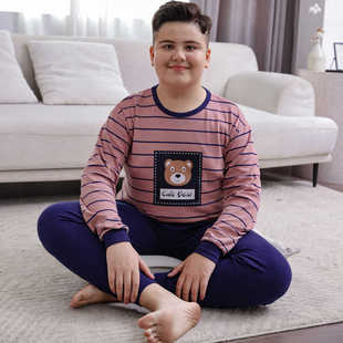 男童春秋纯棉保暖内衣套装中大童加肥加大打底衫青少年秋衣秋裤