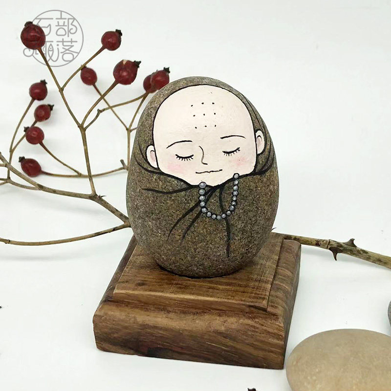 创意桌面手绘石头画石趣部落石头