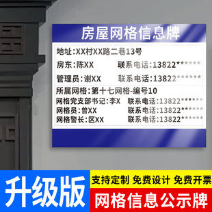 房屋网格信息牌网络安全员信息亚克力公示牌房东楼长信息标识标牌