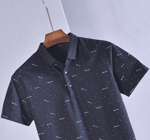 男士 断码 只有170 中青年冰丝半袖 汗衫 翻领T恤衫 特价 黑色印花短袖