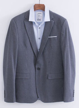 春装男士韩版修身休闲小西装外套条纹西服BMSK男装潮流西装上衣