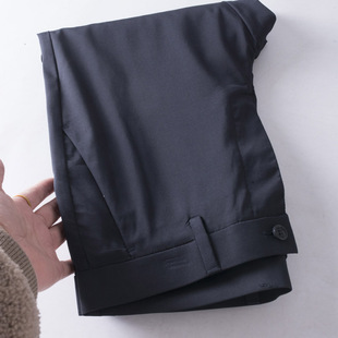 中腰弹力薄裤 品牌商务休闲深色直筒休闲裤 子 桑蚕丝混纺 莱赛尔