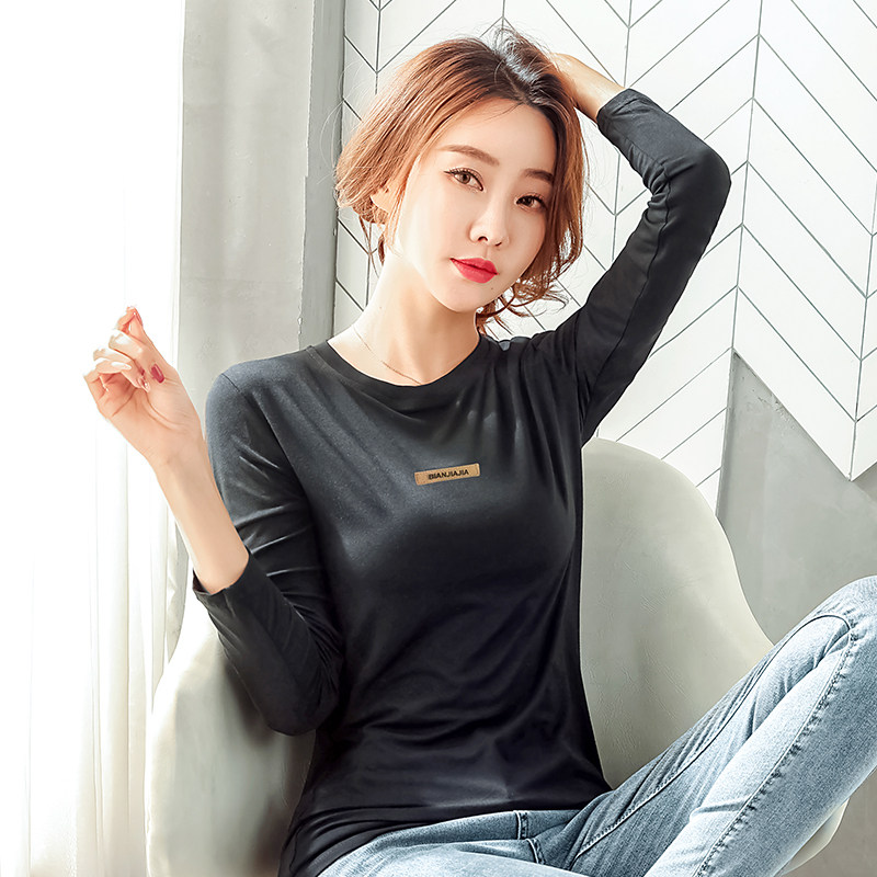 莫代尔打底衫女春秋季洋气内搭长袖面膜t恤修身圆领秋衣薄款上衣