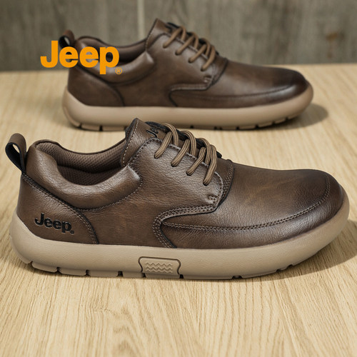 Jeep休闲皮鞋男秋冬中年爸爸鞋子
