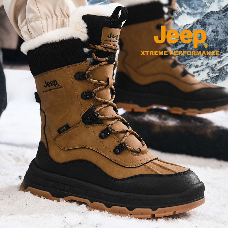 Jeep雪地靴男冬季户外防滑防水加绒加厚保暖羊毛棉鞋高帮厚底登山