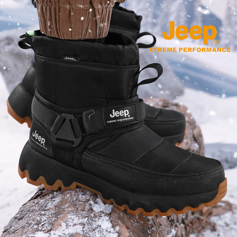 jeep冬季雪地靴男防水加绒棉鞋女