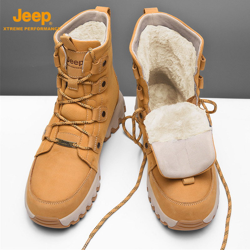 JEEP SNOW BOOTS MENS WINTER FLEECE THICKENED WARM NORTHEAST COTTON SHOES MENS OUTDOOR NON-SLIP WATERPROOF HIGH-TOP BOOTS