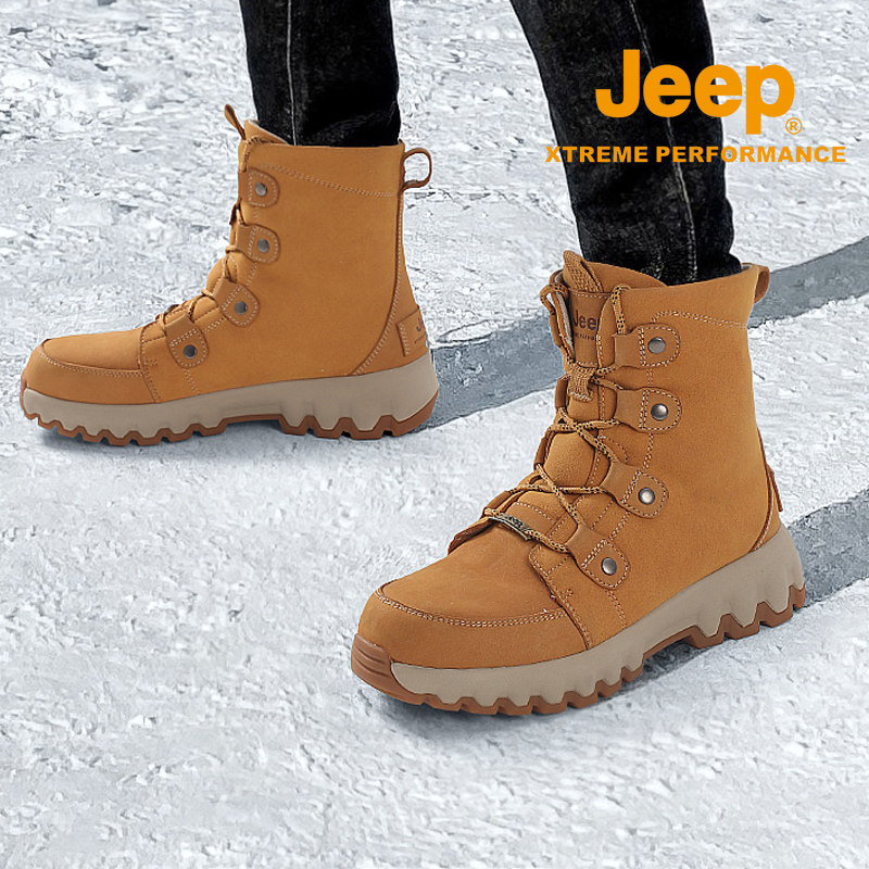 JEEP SNOW BOOTS MENS WINTER FLEECE THICKENED WARM NORTHEAST COTTON SHOES MENS OUTDOOR NON-SLIP WATERPROOF HIGH-TOP BOOTS