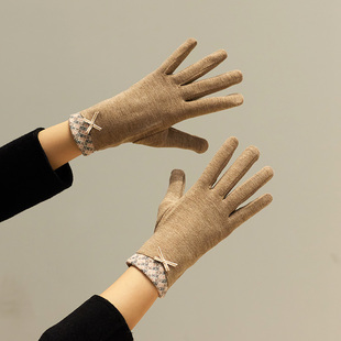 骑车开车五指棉质 学生保暖防寒防风冬季 手套女秋冬天薄款 触屏韩版