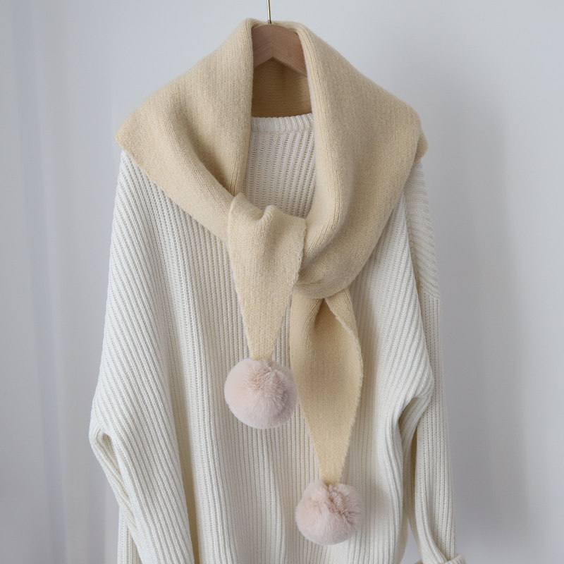 菱形吊球围巾女2026冬季新款时尚百搭纯色简约日系保暖围脖披肩