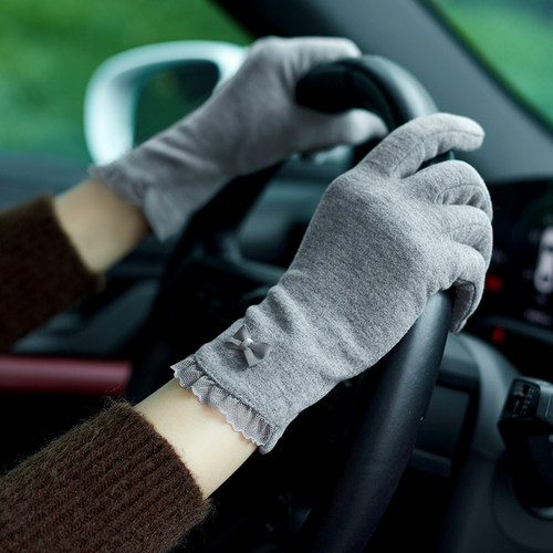 春秋骑行开车手套女薄款冬季棉感